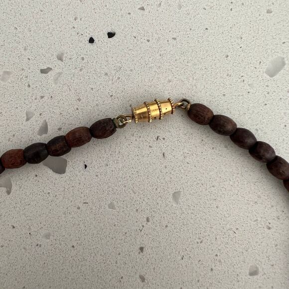 vtg beaded necklace wood stone beige brown tan boho retro hippie beach surfer - Picture 3 of 5
